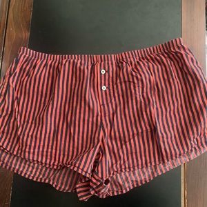 Aerie sleep shorts pajamas small cotton striped navy blue orange American Eagle